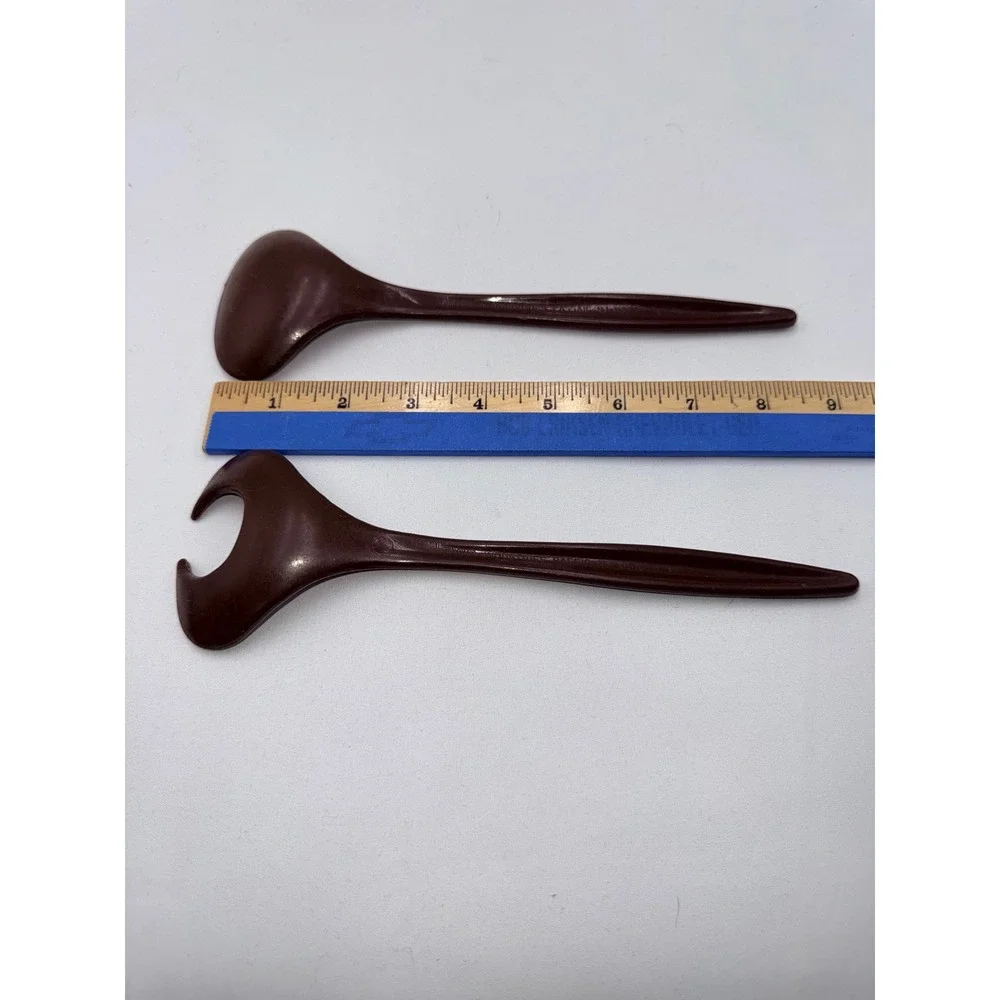 Dawn Salad Server Set Brown Vintage Plastic MCM Spoon Fork